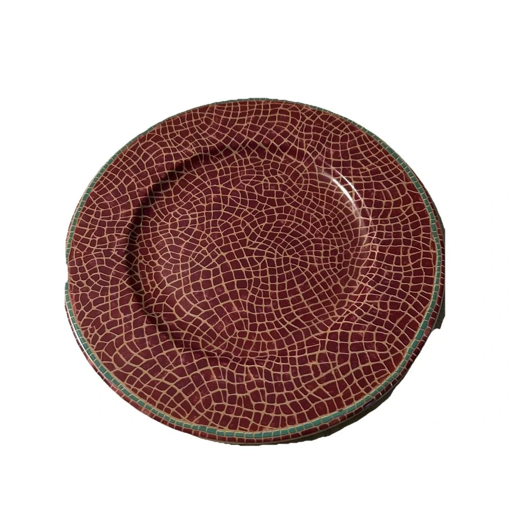 Pier 1 Mosaic Fruit Chop Plate‎ Platter Red/Gold/Green Earthenware Italy, 12.5